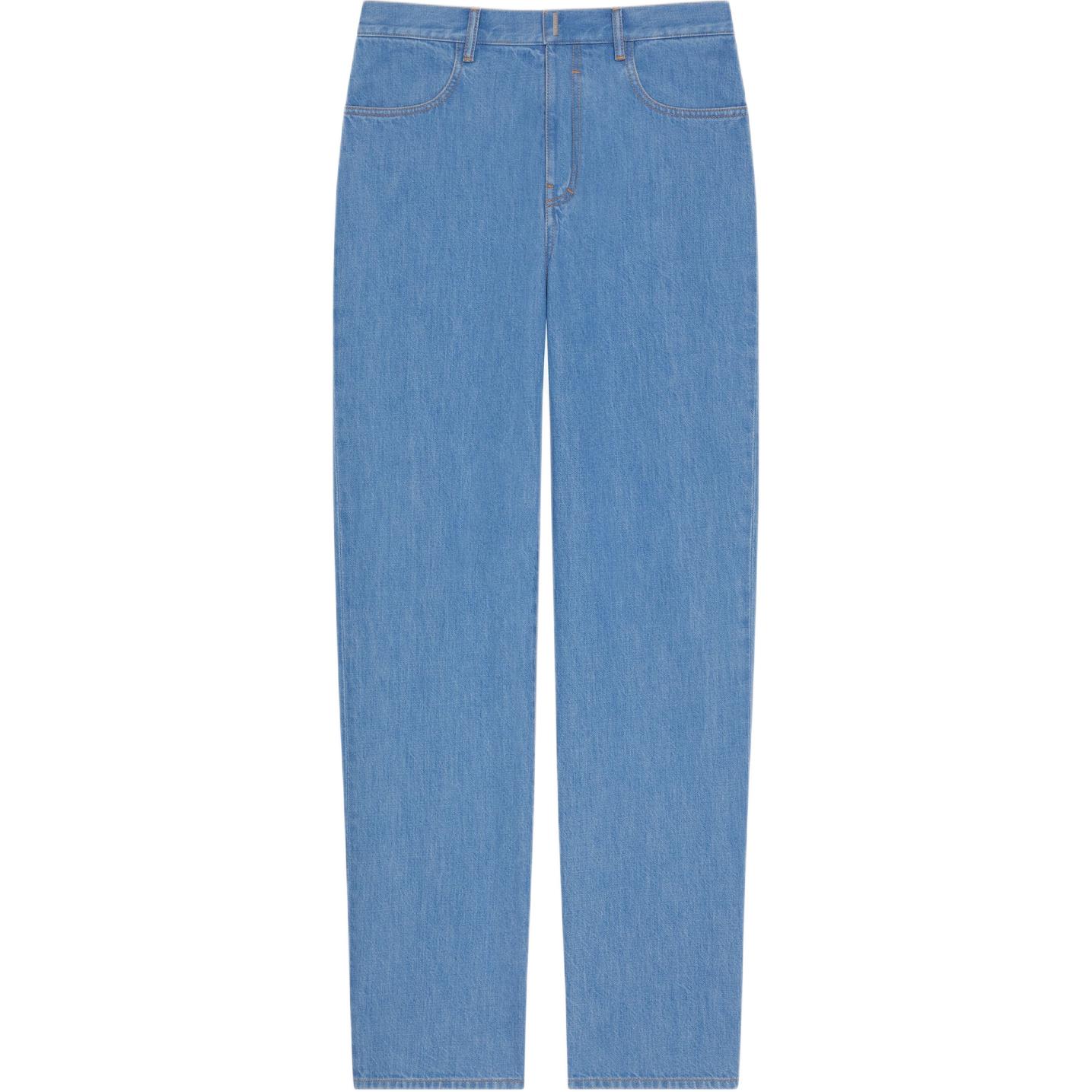 GIVENCHY FW24  Light Blue Mid-Rise Straight Jeans with Logo Studs. BM51E35YAQ-452