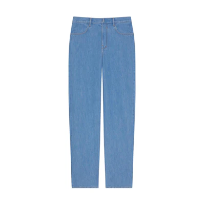 GIVENCHY FW24 Light Blue Mid-Rise Straight Jeans with Logo Studs. BM51E35YAQ-452