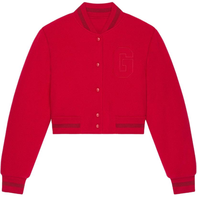 Givenchy FW24 Red Long-Sleeve Crewneck Jacket with G Patch BW00GC4ZP8-600