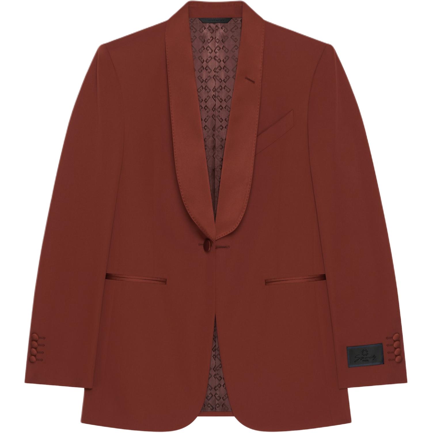 Givenchy FW24 Slim-Fit Wool Jacket with Satin Collar Men’s in Dark Rust BM30HE1YG3-207
