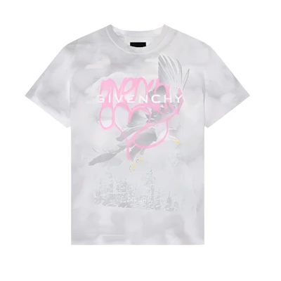 Givenchy Graffiti Print Crewneck Gray Short Sleeve T-Shirt Men. BM716N3YH0-091