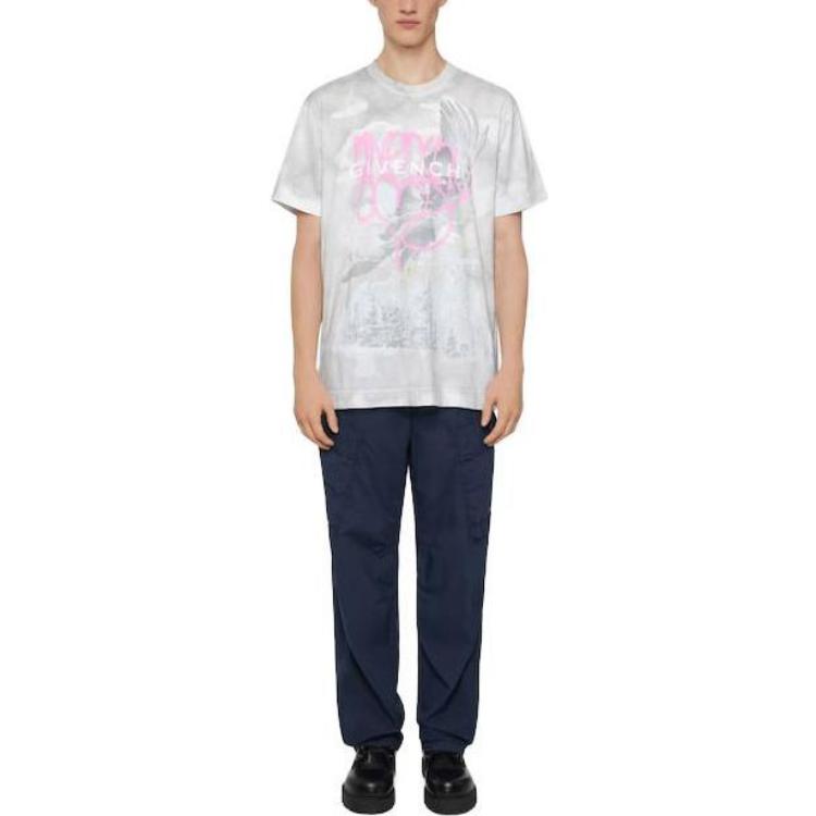 Lookbook Givenchy 男士灰色塗鴉印花短袖圓領T恤 BM716N3YH0-091