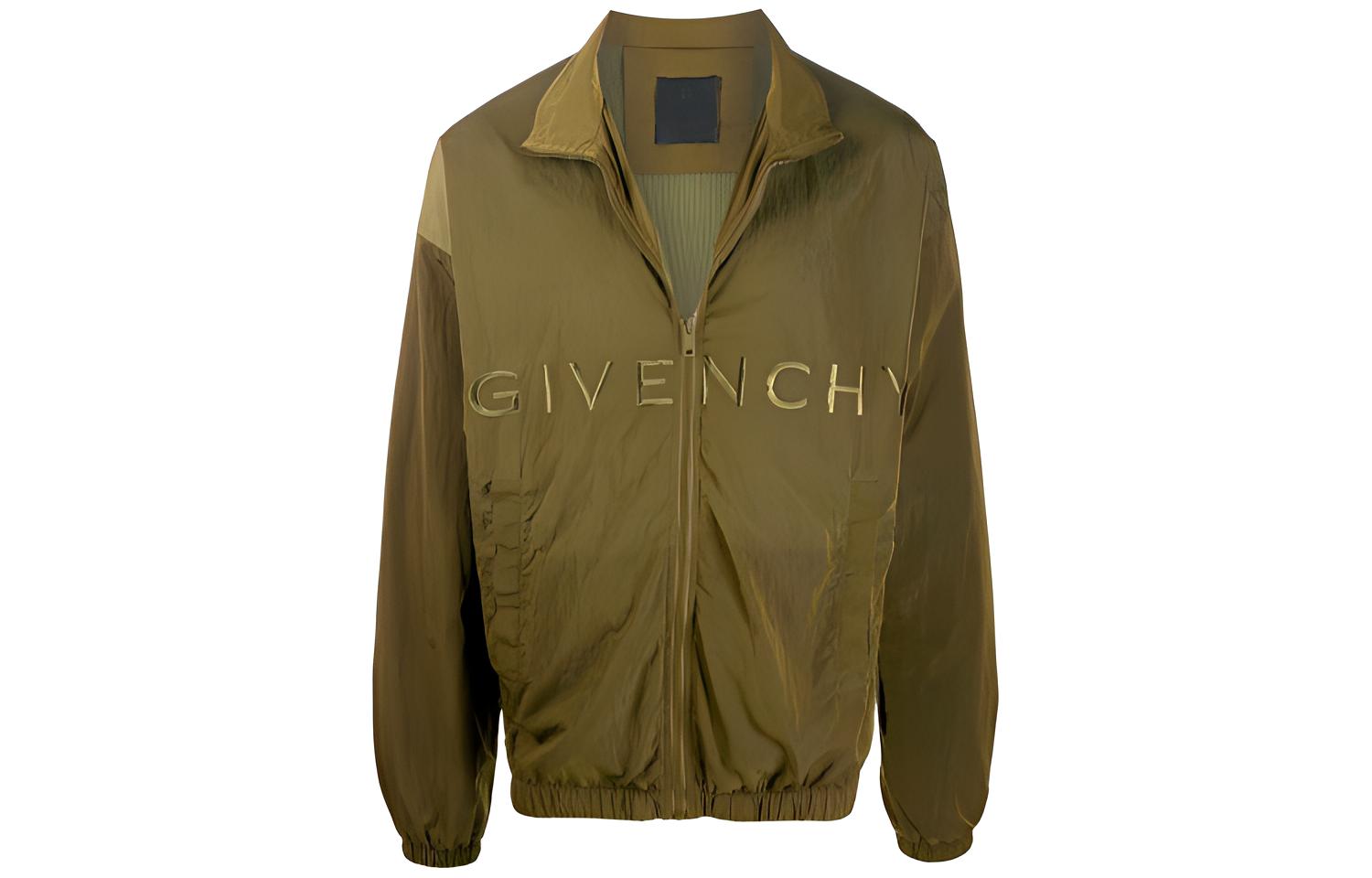 Givenchy Green Windbreaker Jacket with Solid Color Logo Embroidery BM00RN13T1-303