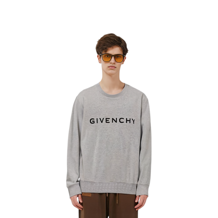 Shop GIVENCHY Grey  Crewneck Logo Print Long Sleeve Sweatshirt. BMJ0HA3YAC-055