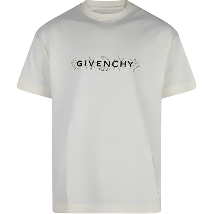 GIVENCHY Ivory White  Letter Print Crewneck Slim Fit Short Sleeve T-Shirt BM71JA3YN0-105