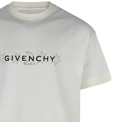 ジバンシィ アイボリー ホワイト レタープリント クルーネック スリムフィット Tシャツ BM71JA3YN0-105 1