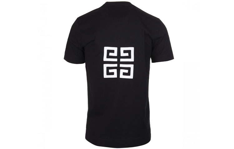 Lookbook 지방시 로고 자수 슬림핏 블랙 크루넥 티셔츠 남성. BM716B3Y6B-001