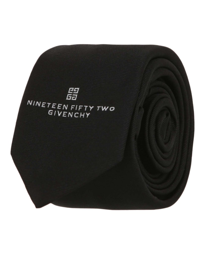 Givenchy Logo Embroidered Silk Tie Black