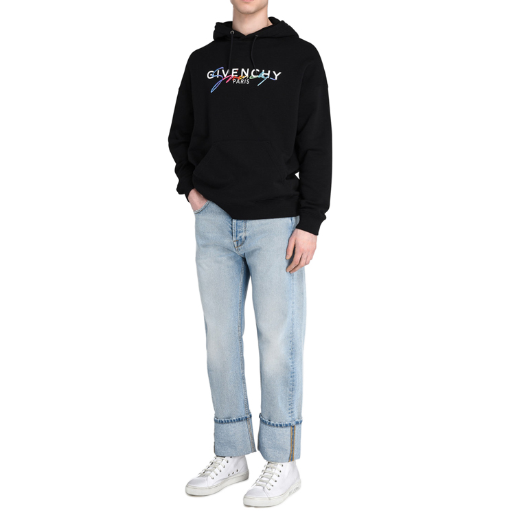 Shop 紀梵希男士黑色Logo印花長袖衛衣 BMJ03D30AF-001