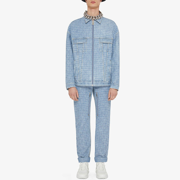 Shop GIVENCHY Logo Jacquard Jeans Ritsleting Kasual Biru Muda BM50W250P9-452