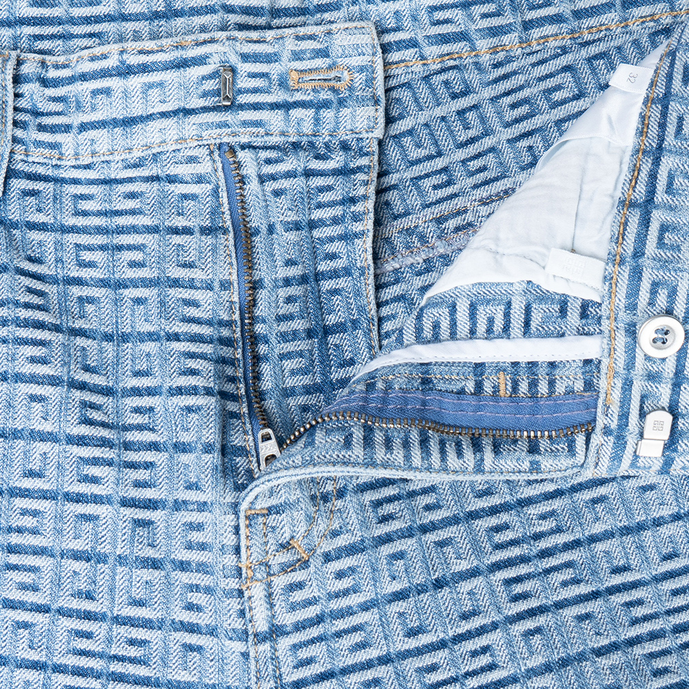 Cheap GIVENCHY Logo Jacquard Jeans Ritsleting Kasual Biru Muda BM50W250P9-452