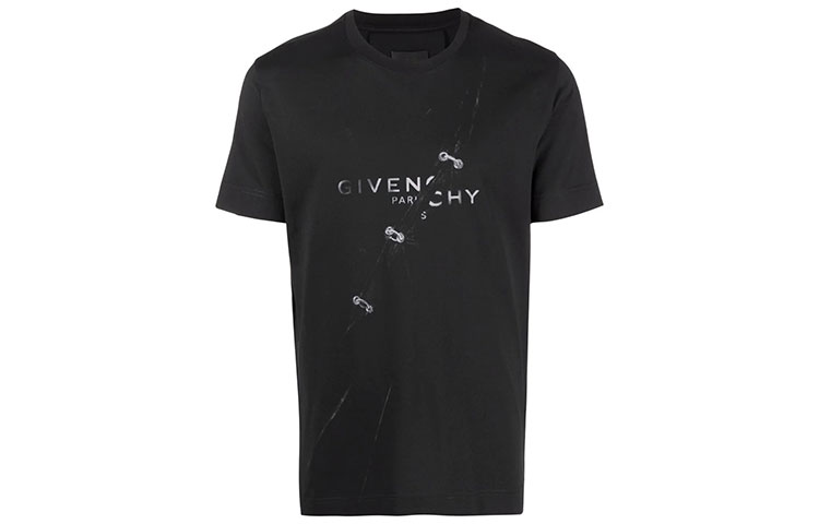 Order Givenchy 男士黑色字母印花休閒圓領T恤 BM713Y3Y6B-001