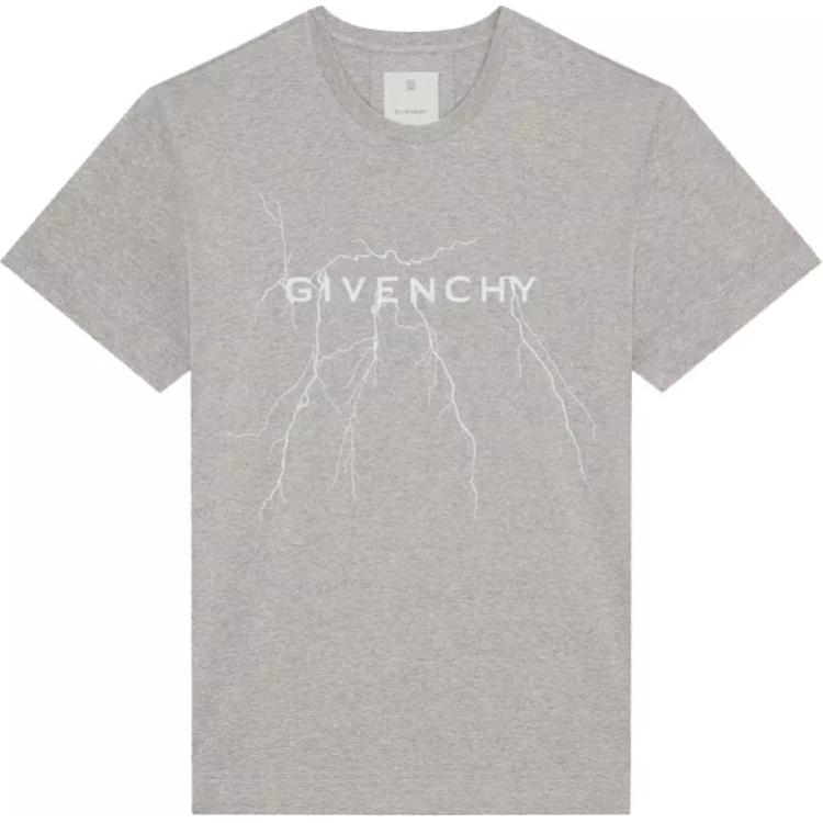 Givenchy Logo Lightning Print Crew Neck T-Shirt Grey BM716N3YJ9-055
