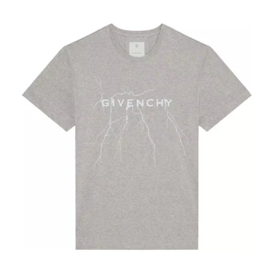 Givenchy Logo Lightning Print Crew Neck T-Shirt Grey BM716N3YJ9-055