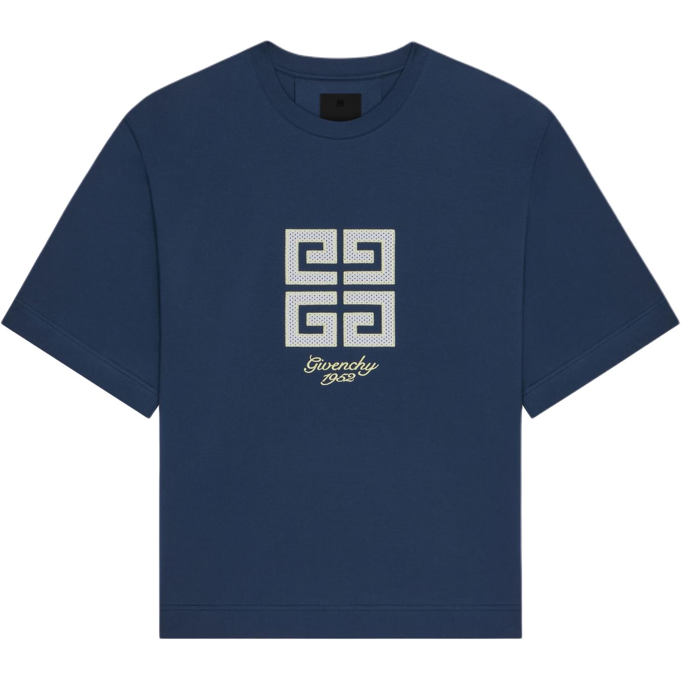 Buy 紀梵希 藍色短袖圓領印花男士T恤 BM712H3YMV-420