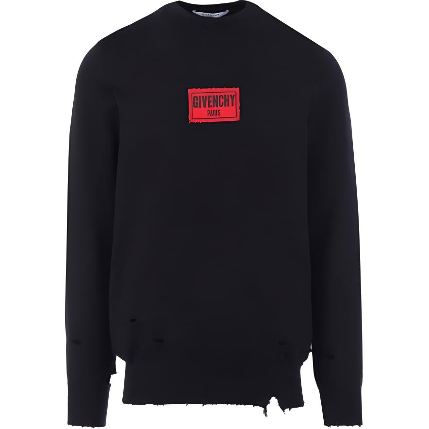 Givenchy Logo Print Pullover Crewneck Long Sleeve Sweatshirt Black () BM900Q400H-001