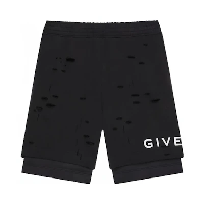 Givenchy Logo SS23 Distressed Layered Black Shorts Men. BM51613Y9W-011
