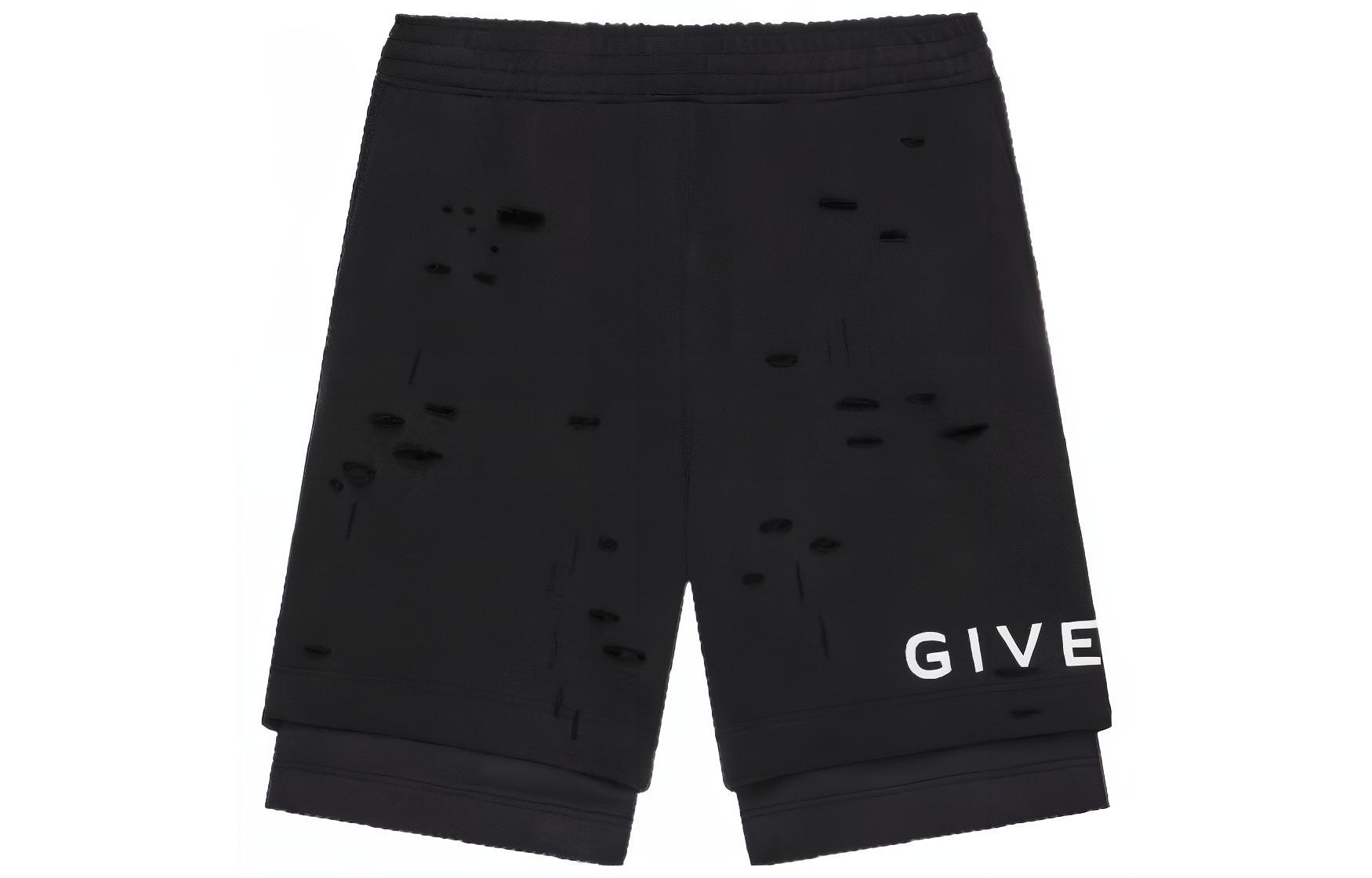 Order Givenchy Logo SS23 Distressed Layered Black Shorts Men. BM51613Y9W-011