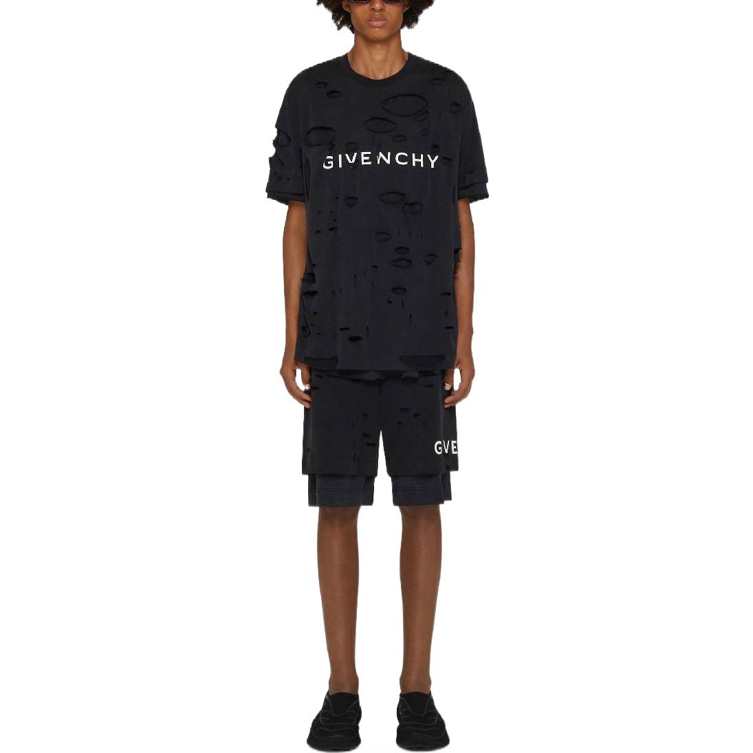 Lookbook Givenchy Logo SS23 Distressed Layered Black Shorts Men. BM51613Y9W-011