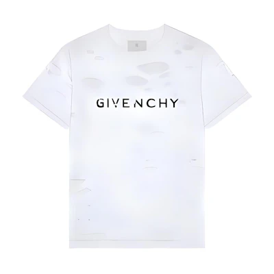 Givenchy Logo SS23 Distressed Letter Print Short Sleeve T-Shirt White Mens BM71G13Y8Y-100