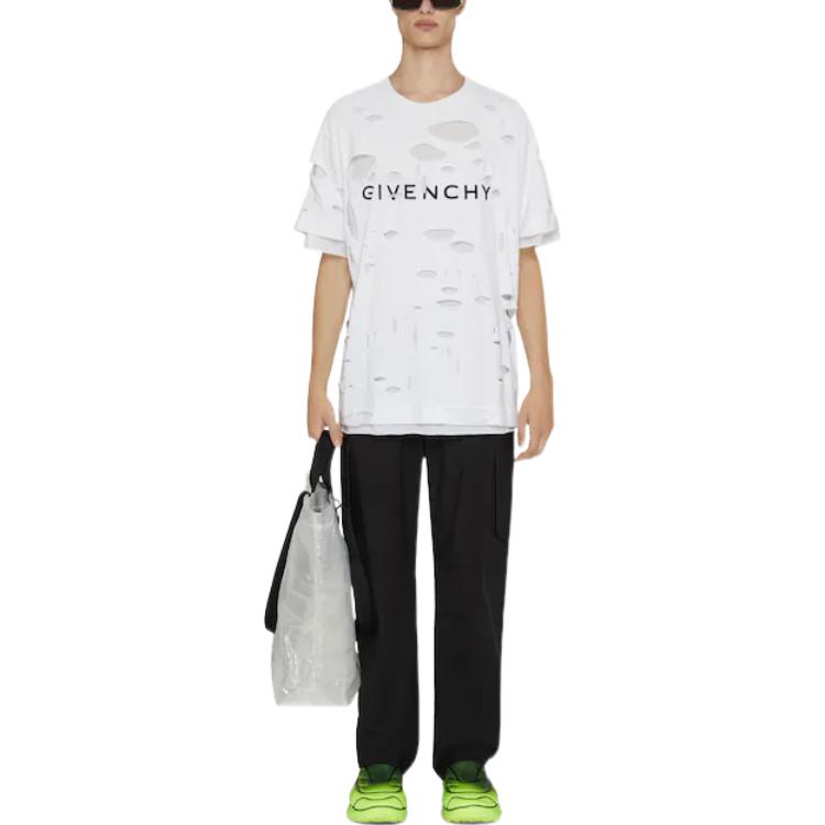 Lookbook Givenchy 標誌 SS23 短袖T恤 白色 男款 字母印花做舊風格 BM71G13Y8Y-100