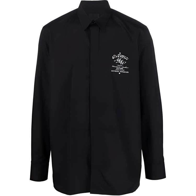 Order Givenchy Baju Lengan Panjang Logo Cetak dengan Butang - Hitam BM60QJ1Y9R-001