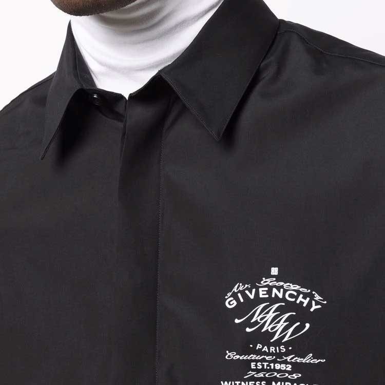 Sizing Givenchy Baju Lengan Panjang Logo Cetak dengan Butang - Hitam BM60QJ1Y9R-001