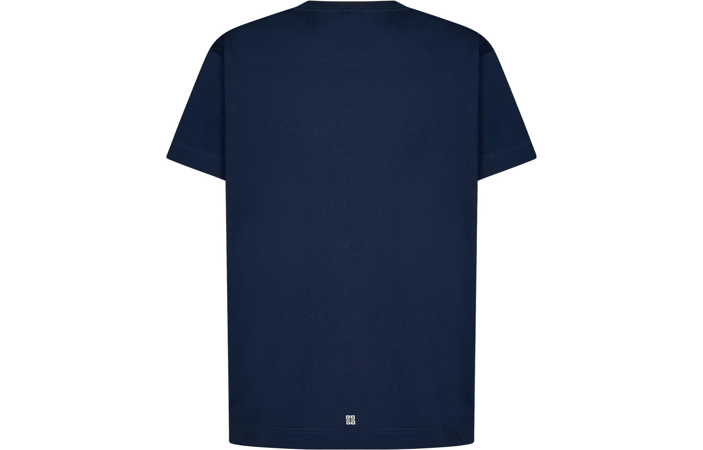 Lookbook ジバンシィ メンズ ブルー ロゴ レタープリント クルーネック カジュアル Tシャツ BM716N3YE3-499