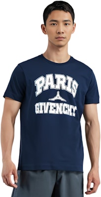 ジバンシィ メンズ ブルー ロゴ レタープリント クルーネック カジュアル Tシャツ BM716N3YE3-499 Sizing ジバンシィ メンズ ブルー ロゴ レタープリント クルーネック カジュアル Tシャツ BM716N3YE3-499