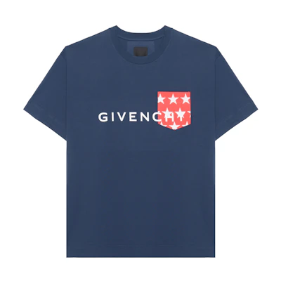 Givenchy Men’s Navy Blue Letter Print Pocket Crew Neck T-Shirt BM71J83YJL-402