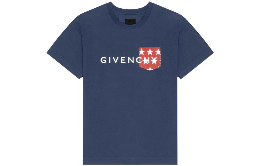 Givenchy Men’s Navy Blue Letter Print Pocket Crew Neck T-Shirt BM71J83YJL-402 圖 2