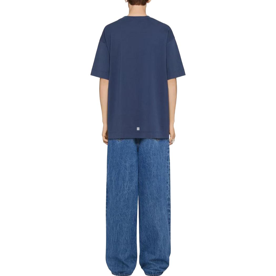 Givenchy Men’s Navy Blue Letter Print Pocket Crew Neck T-Shirt BM71J83YJL-402 圖 4