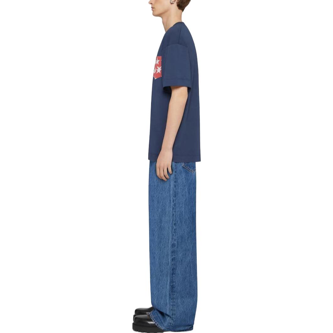 Givenchy Men’s Navy Blue Letter Print Pocket Crew Neck T-Shirt BM71J83YJL-402 圖 5