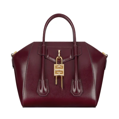Givenchy Mini Antigona Lock Bag In Box Leather Oxblood Red
