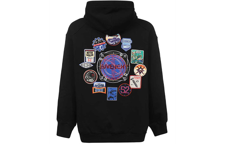 Givenchy Multi-Patch Logo Hoodie Black Mens BMJ09X305B-001