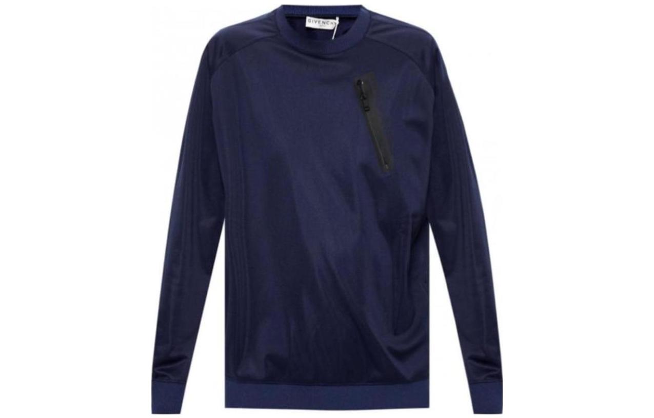 Givenchy Navy Blue Colorblock Zip Crewneck Sweatshirt BMJ06J300B-410