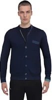 Shop GIVENCHY 深藍純羊毛V領開襟毛衣 14S7502521-410