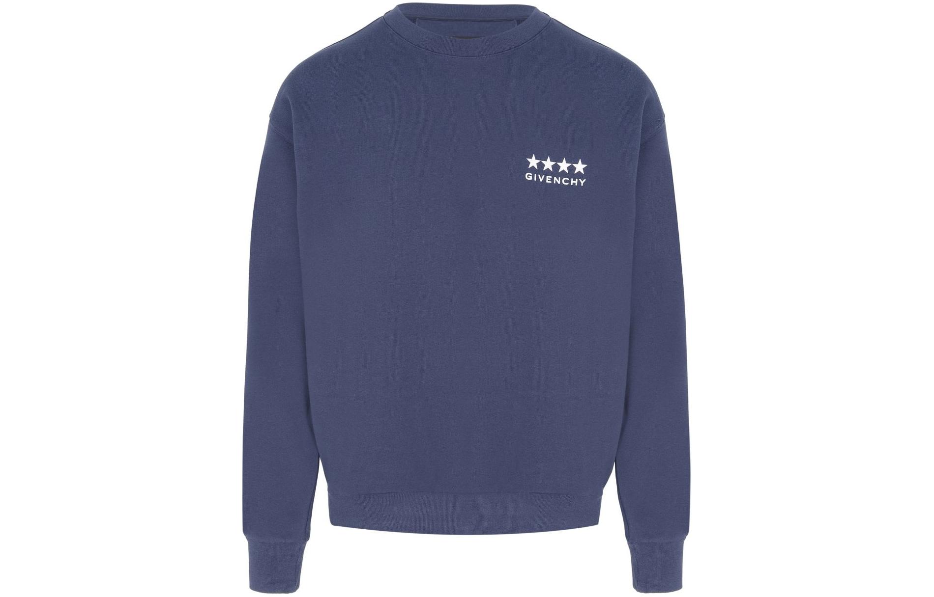Givenchy Navy Blue Star Print Ribbed Crewneck Sweatshirt BMJ0LC3YJ5-402
