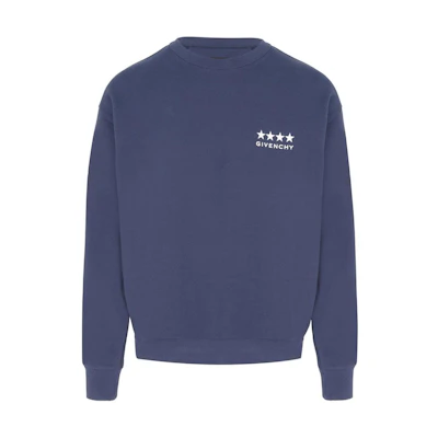 Givenchy Navy Blue Star Print Ribbed Crewneck Sweatshirt BMJ0LC3YJ5-402