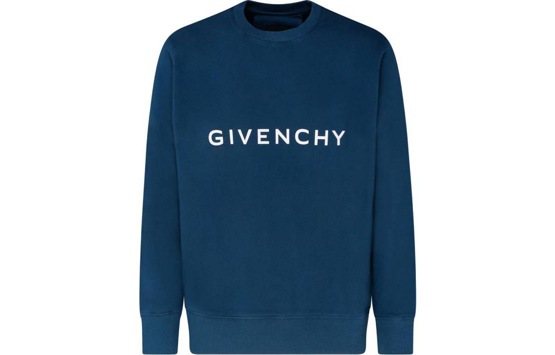 Givenchy Oil Blue Letter Print Crewneck Sweatshirt BMJ0HA3YAC-404