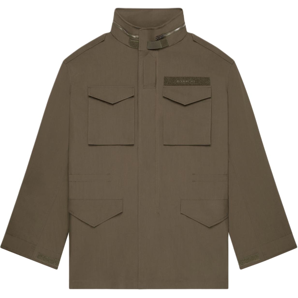 Givenchy Olive Green Multi-Pocket Zip-Up Jacket with Stand Collar BM015X15EF-306