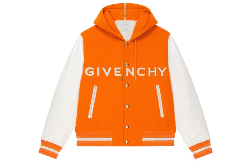 Givenchy Orange Striped Lettering Loose Fit Hooded Jacket BM011T6Y16-800