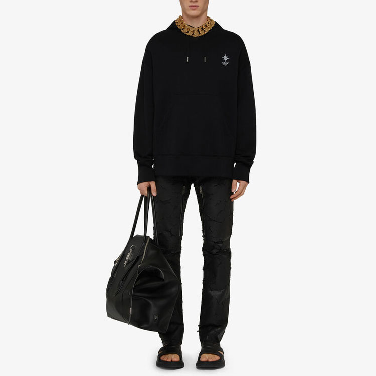 Lookbook 지방시 오버사이즈 백 프린트 블랙 후드티. BMJ0BA3Y69-001