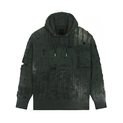 Givenchy Oversized BORO Effect Hoodie Forest Green Pullover BMJ0CZ3Y6W-311