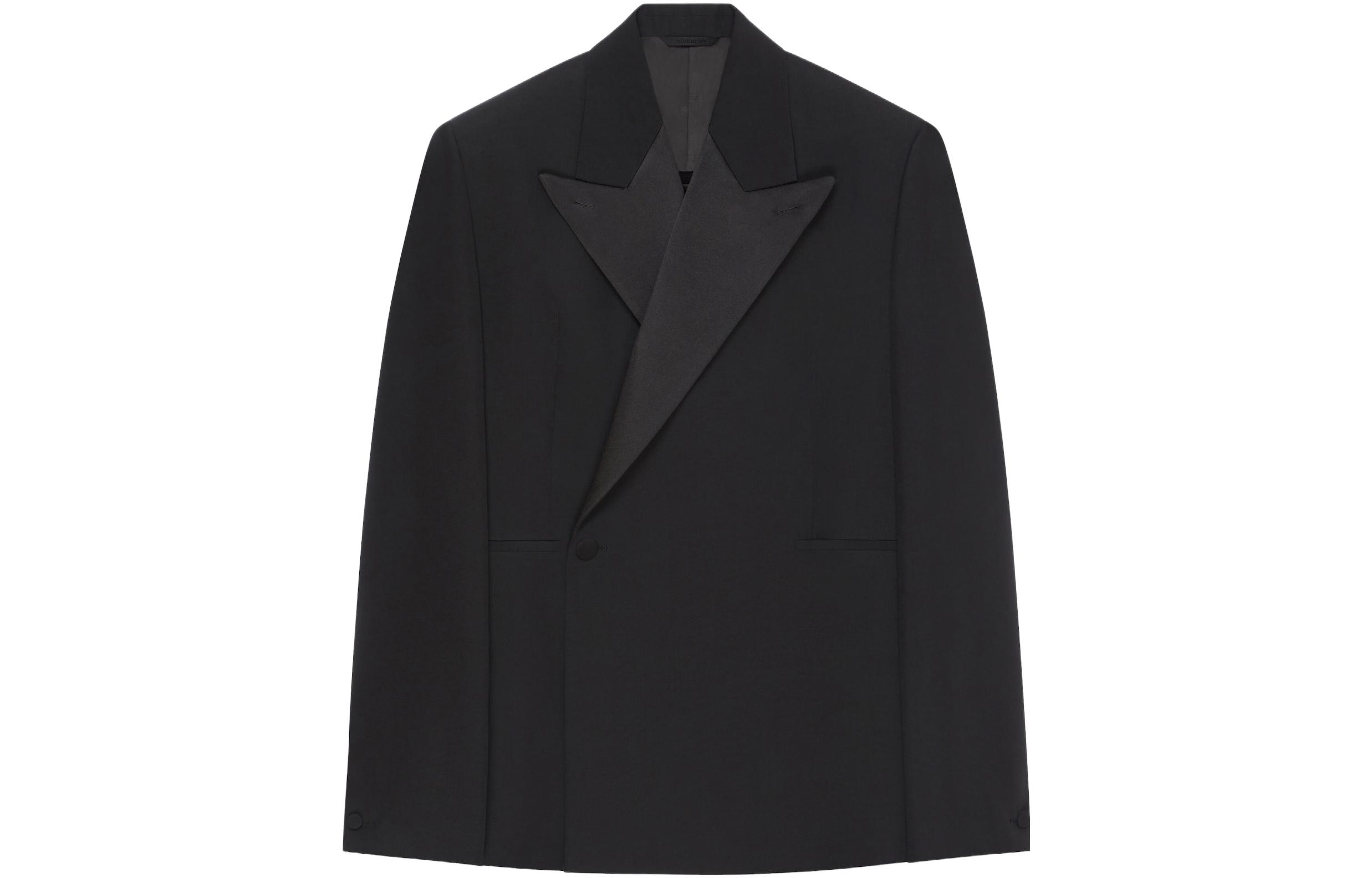 Givenchy Oversized Wool Flannel Jacket with Satin Collar -  Black BM30EA14XM-001