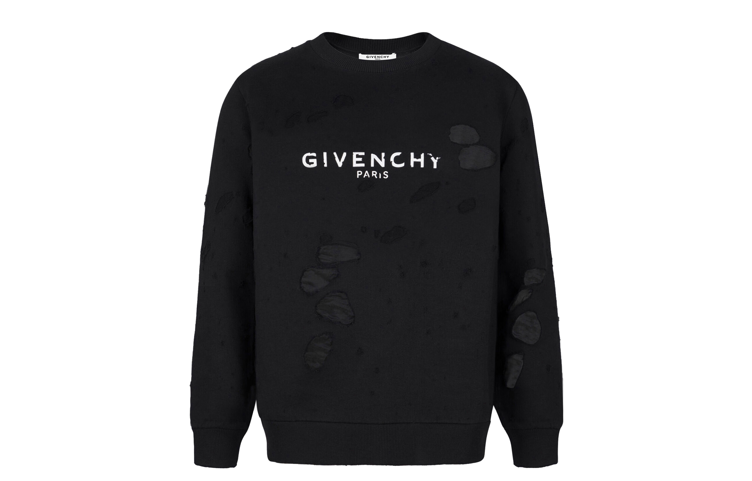 Givenchy Paris Distressed Crewneck Long Sleeve Sweatshirt Black Men BMJ04B3Y42-004