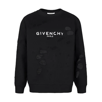 Givenchy Paris Distressed Crewneck Long Sleeve Sweatshirt Black Men BMJ04B3Y42-004