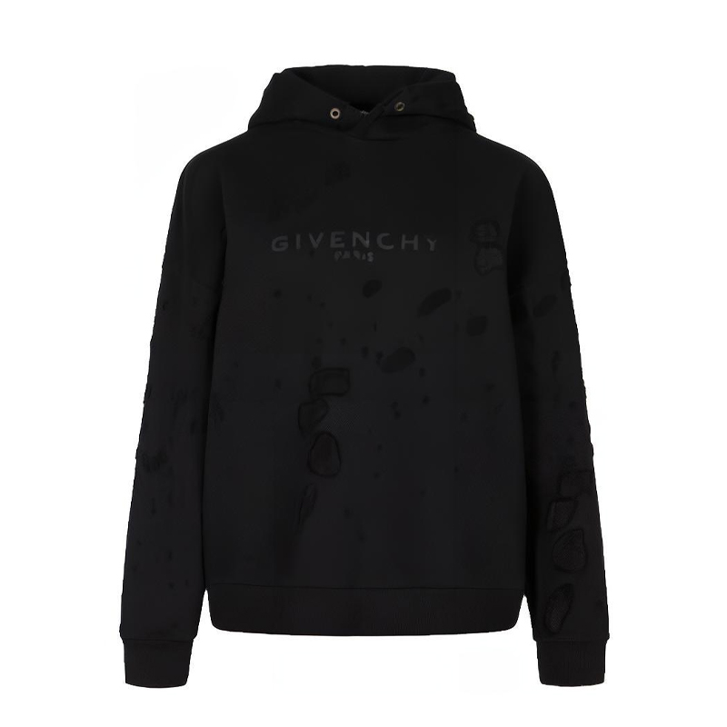 Givenchy Paris Distressed Hoodie Black () BMJ04P3Y42-001