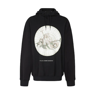Givenchy Poseidon Graphic Print Oversized Hoodie Black BMJ07S305B-001