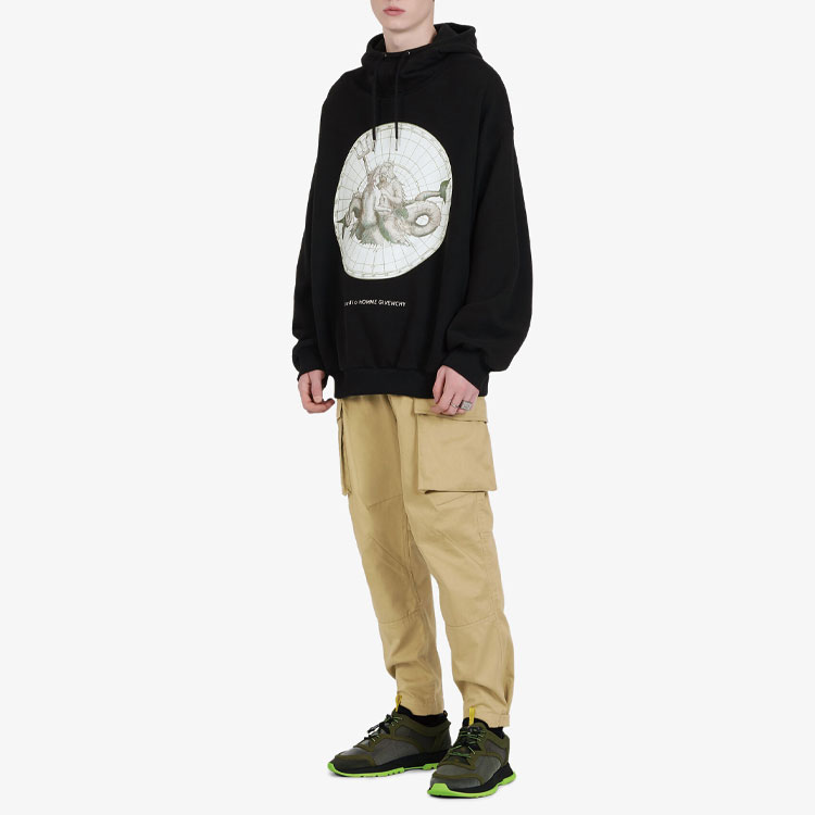 Shop Givenchy Poseidon Graphic Print Oversized Hoodie Black BMJ07S305B-001